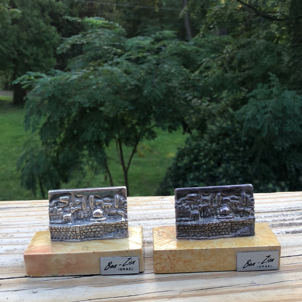 Two Ben Zion small sterling plaques on base